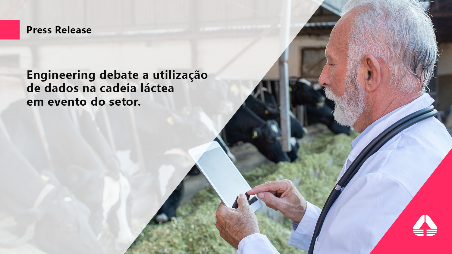Banner para o artigo mostrando o título no cando superior esquerdo e o logo da Engineering Brasil no canto inferior direito. Em segundo plano, homem de jaleco faz anotações em uma prancheta enquanto olha um pasto